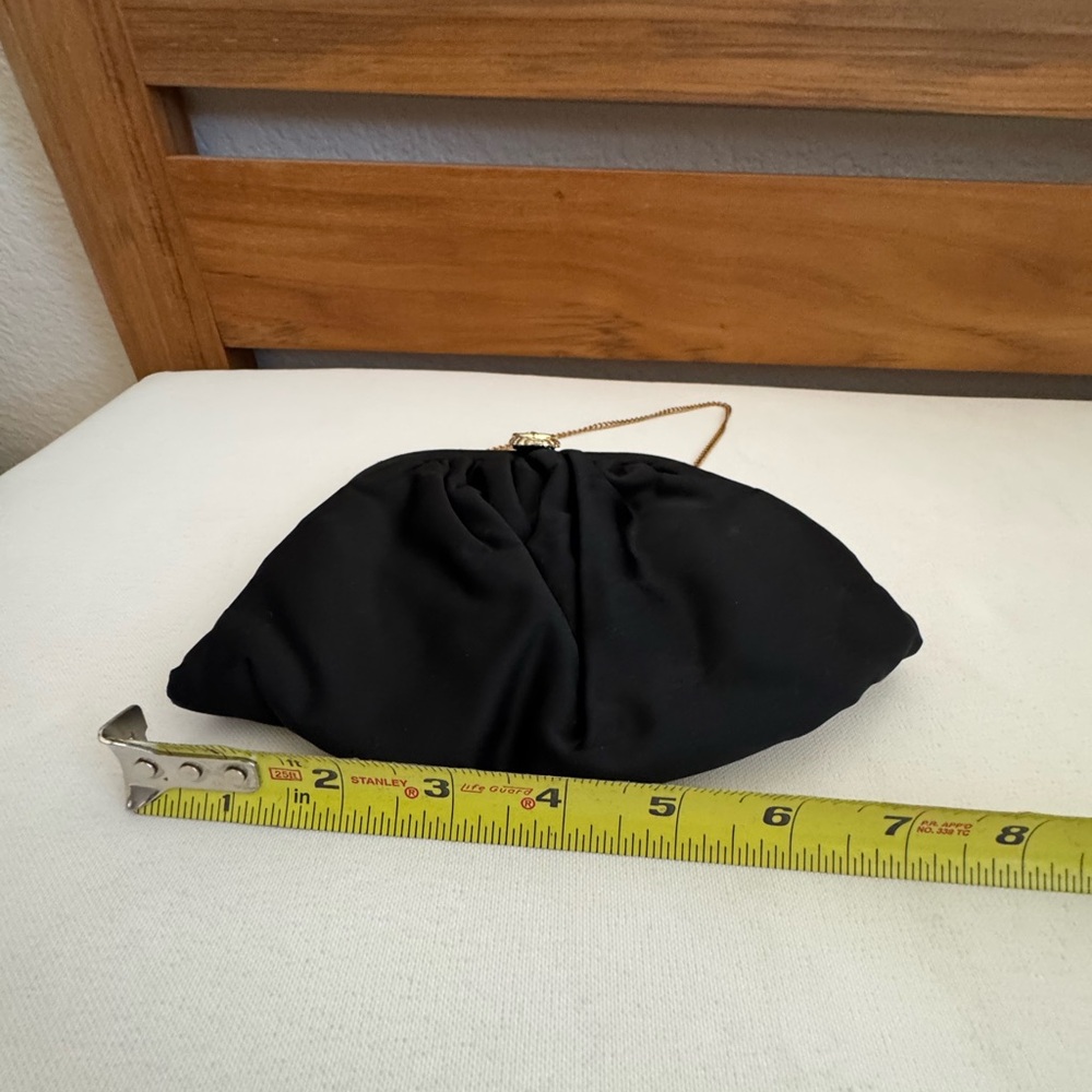 Vintage Black Evening Clutch with Gold Chain and Decorative Clasp - Picture 3 of 6